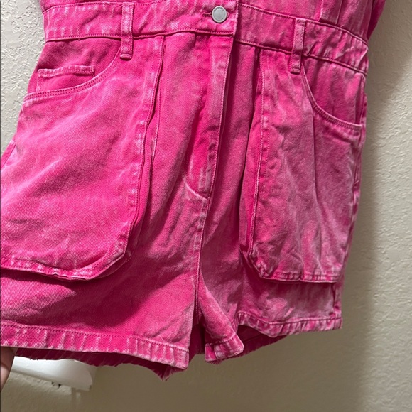 Hot Pink Short Sleeve Denim Romper, Excellent Condition, Size L - Picture 2 of 5